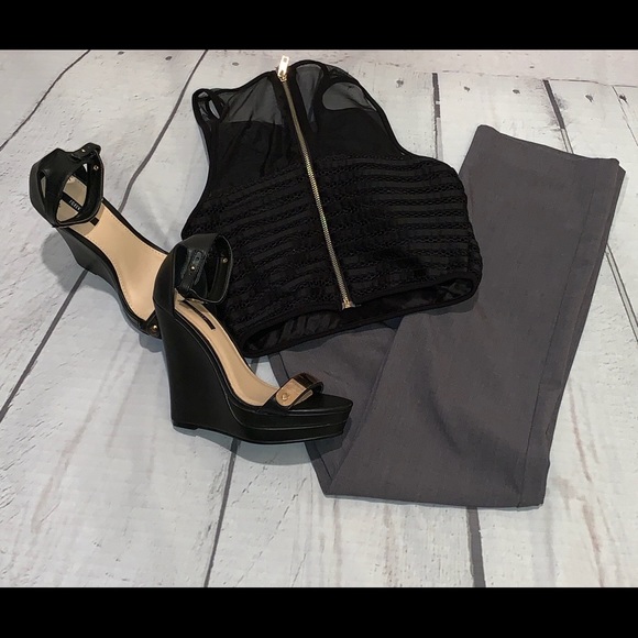 Women slacks grey with black trim Pants - Picture 5 of 5